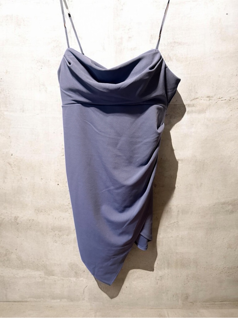 Emerald Sundae One-Shoulder Cowl Dress in Dusty Blue